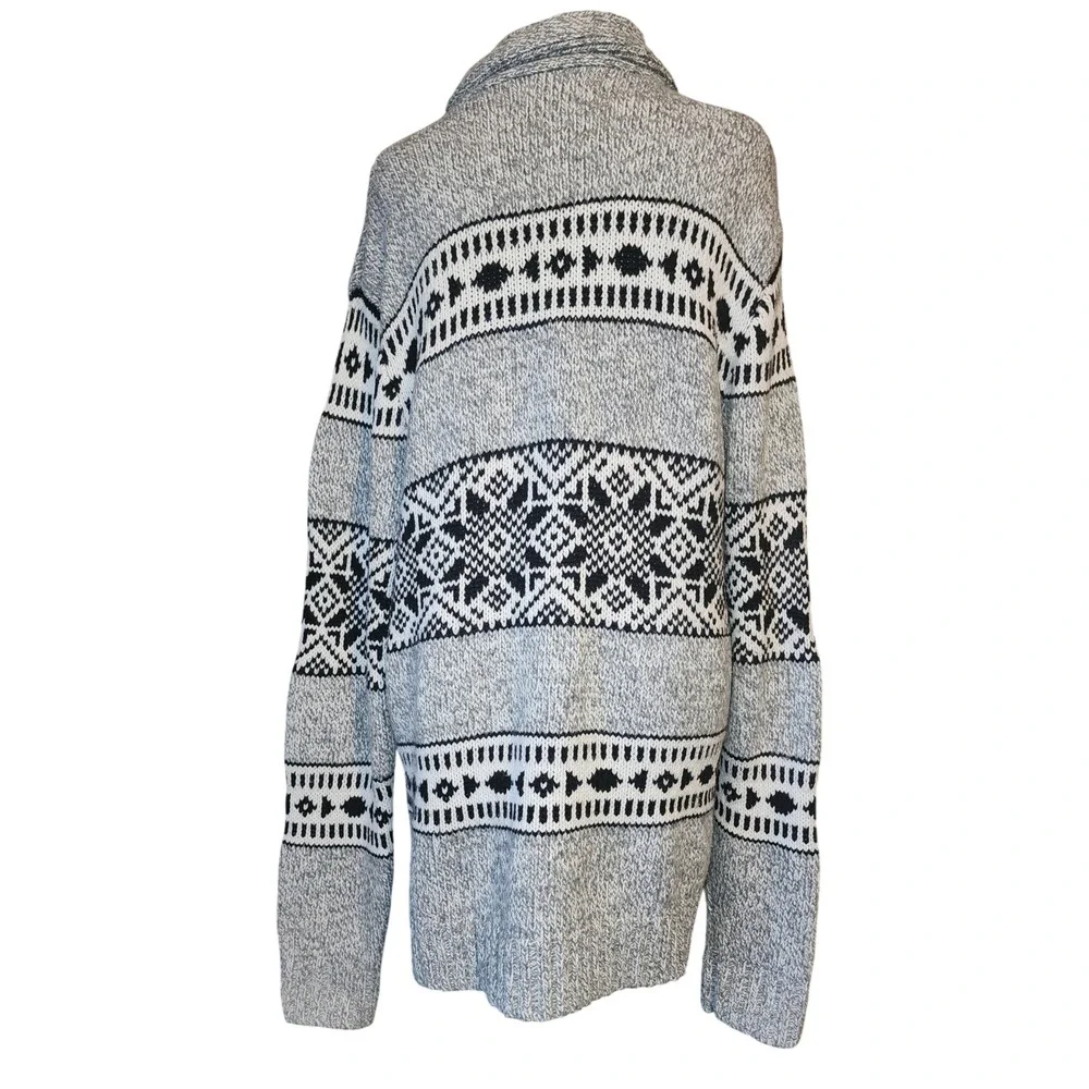 Old Navy Mens XL Gray Black Fair Isle Shawl Collar Button Cardigan Wool Blend